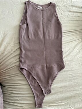 Ribbed One-Piece Bodysuit in Mauve brown